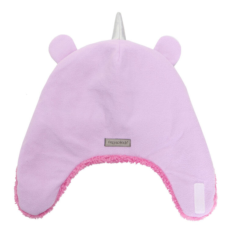 FlapJackKids - Baby, Toddler, Kids, Girls Reversible Sherpa Fleece Hat - Double Layered - Unicorn/Narwhal - Small 6-24 months