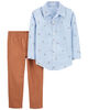 Carter's Two Piece Button Front Shirt And Pant Set Blue  4T