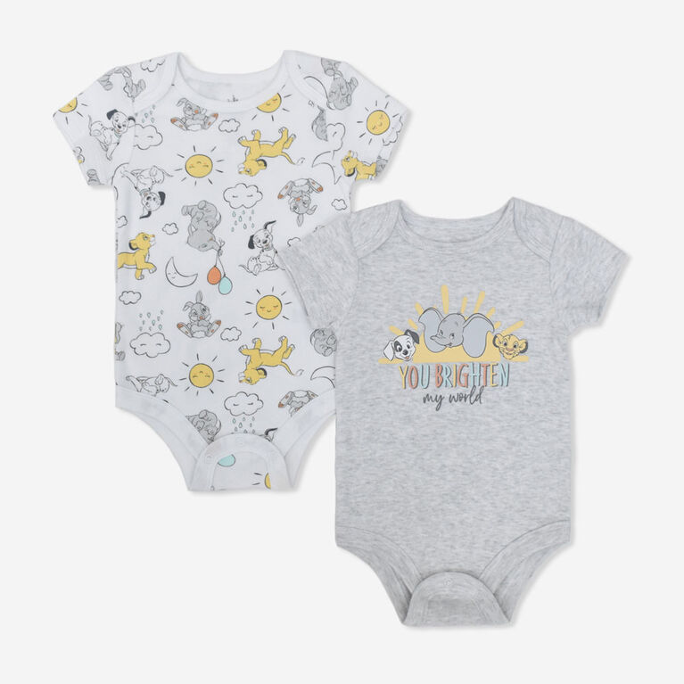 Disney Classic 2 Pack Bodysuit Set Grey 
