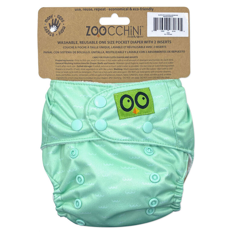 Zoocchini - Couche en tissu et 2 inserts - H&eacute;risson - Taille unique - 7-35 lbs
