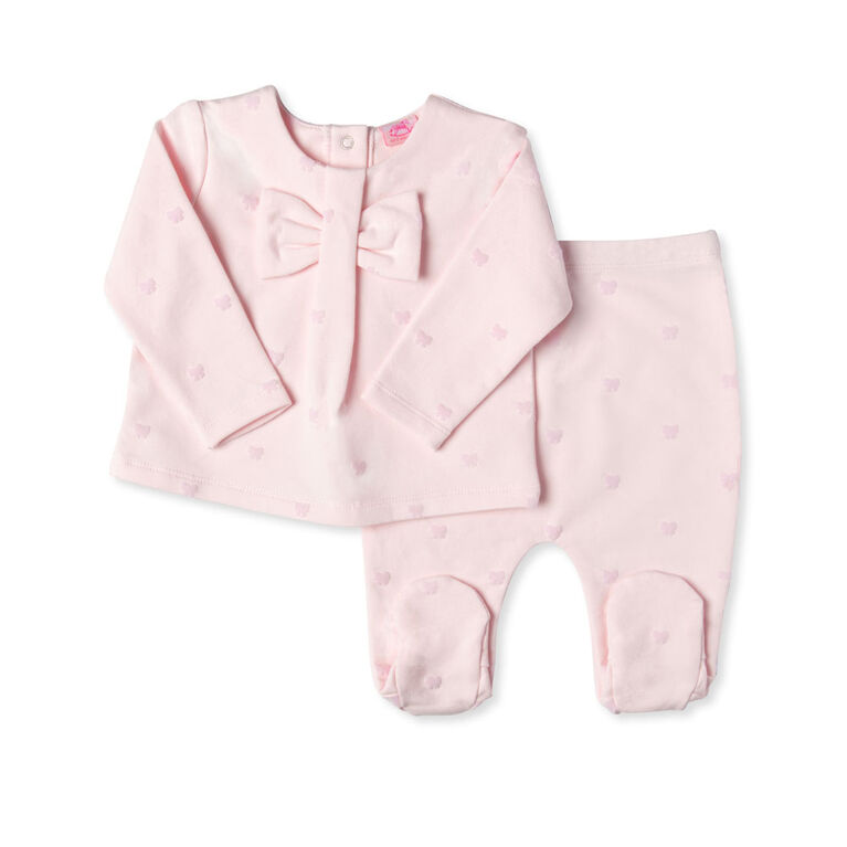 Rock a Bye Baby - Girls 2 Piece Footed Pant Set : Bow - 0-3 Months