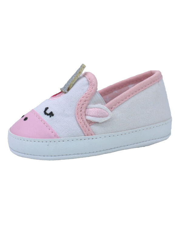 First Steps White Canvas Unicorn Girls Sneaker Size 1, 0-3 months - English Edition