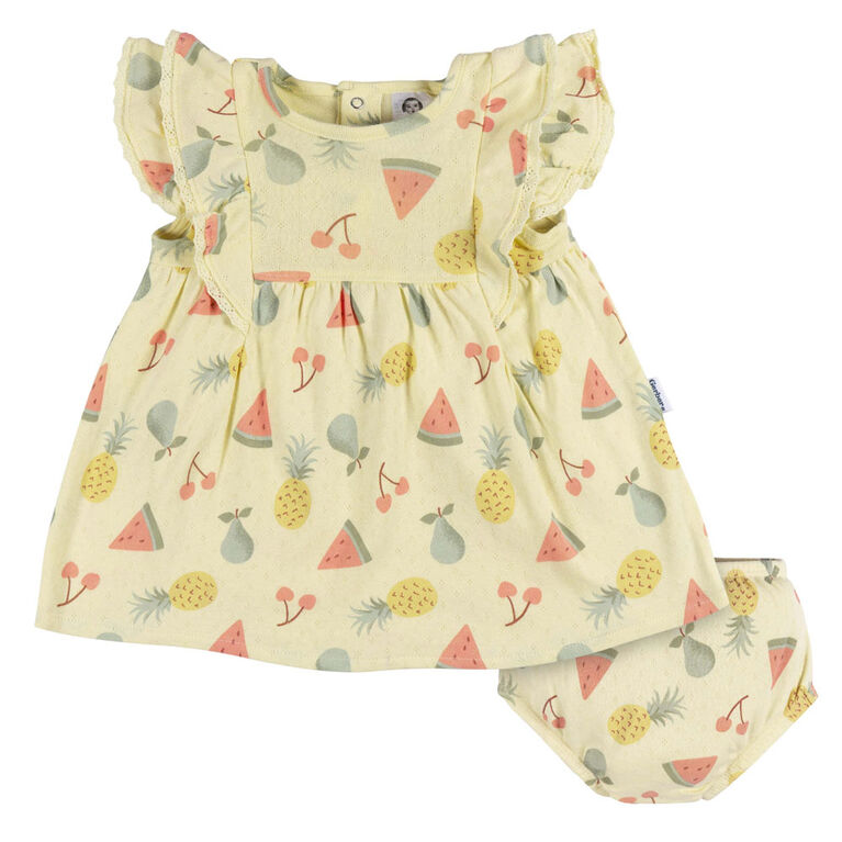 Gerber Childrenswear - 2-Piece Dress + Diaper Set - Fruit - 6-9M