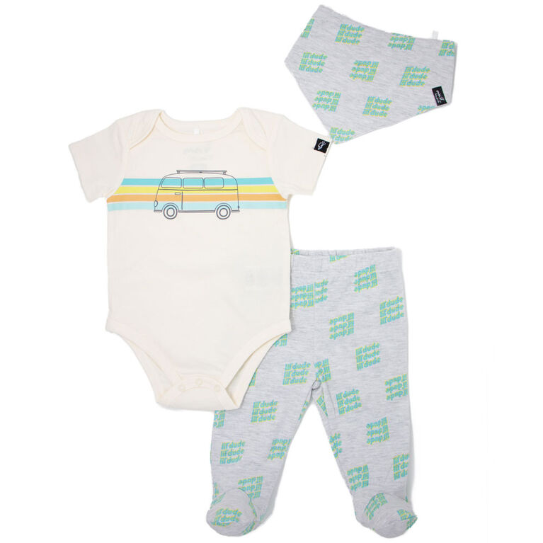 Mini Heroes 3pc Bodysuit - White/Grey - 6M