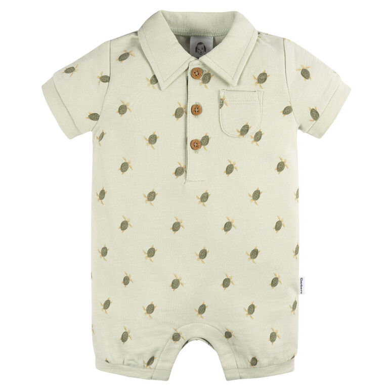 Gerber Childrenswear - Short Sleeve Collar Romper - Turtle - 3-6M