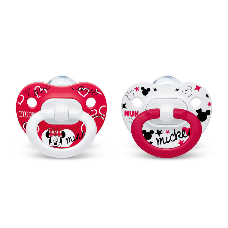 NUK Orthodontic Pacifiers, 6-18 Months, 2-Pack - Mickey Mouse and Minnie Mouse
