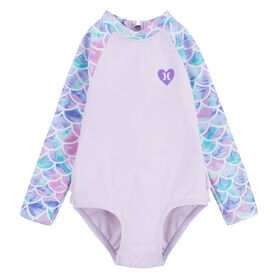Hurley Ruffle Long Sleeve One-Piece Swimsuit - Light Lavender - Size 12M