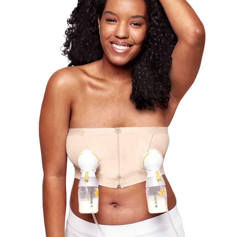 Medela Hands Free Pumping Bustier, Easy Expressing Pumping Bra with  Adaptive Stretch for Perfect Fit, Chai Large