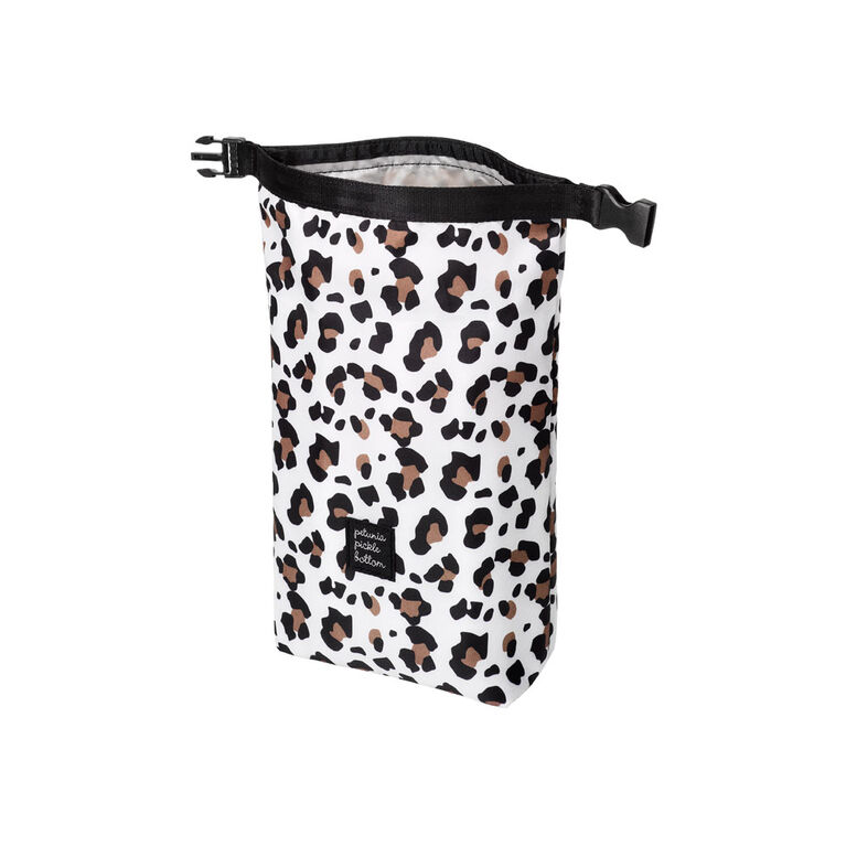 Petunia Pickle Bottom - Sip Double Bottle Holder in Leopard - Insulated Baby Bottle Bag - Snack Bag - Machine Washable -Travel - Antimicrobial