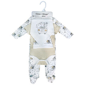 Chloe + Ethan - 5 Piece Layette Set for Baby - 0-3 Months