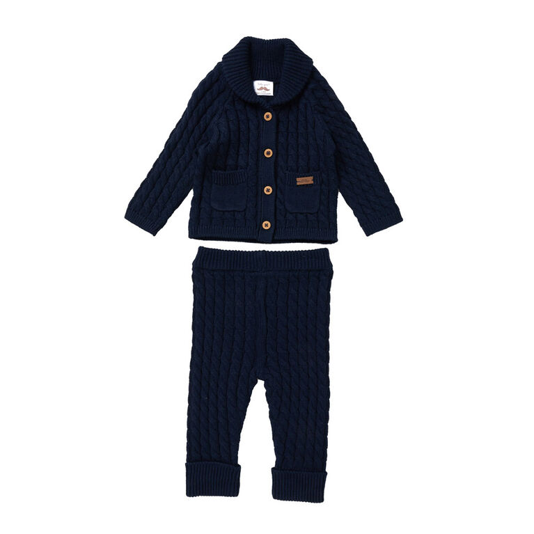 Little Gent Shawl Collar Knit Cardigan Set 0-3M