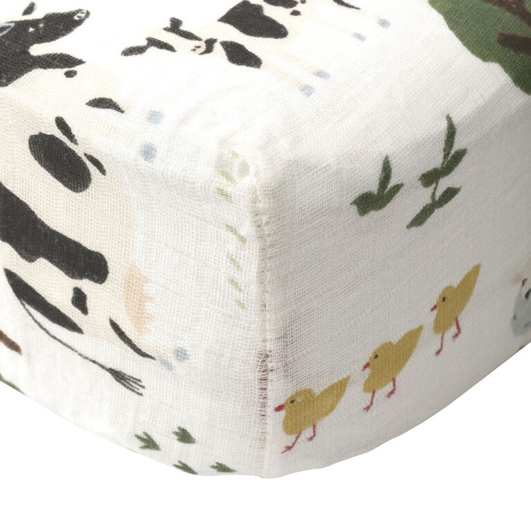 Red Rover - Cotton Muslin Crib Sheet - Family Farm - R Exclusive