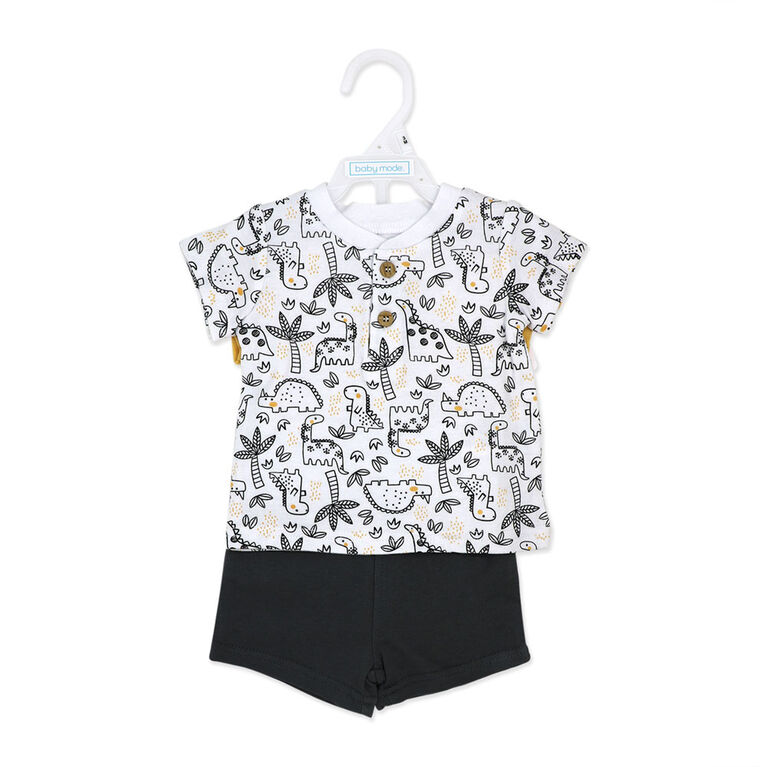 Baby Mode 3 Piece Short Set:Orange Dinosaur 9M