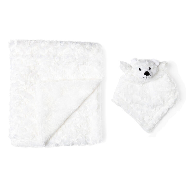 White Curly Plush Bear Blanket Set