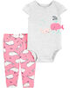 Ensemble 2 pièces cache-couche à baleine et pantalon Carter's - rose/gris, 24 mois