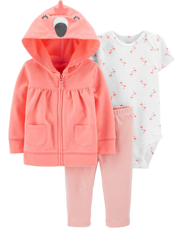 Carter's 3-Piece Flamingo Cardigan Set - Coral, 18 Months