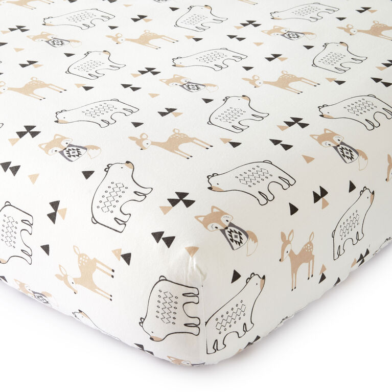 Levtex Baby - Drap-housse pour lit de bébé taupe et gris Bailey à thème de la forêt.