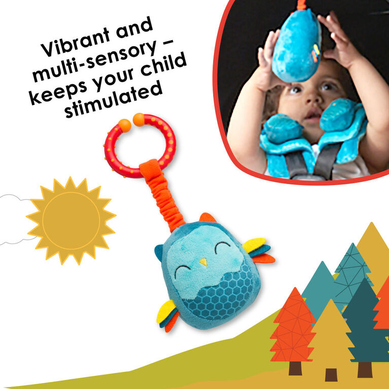 Diono Owl Character Car Seat Straps & Linkee Toy, Shoulder Pads for Baby, Infant, Toddler, 2 Pack Reversible Soft Seat Belt Cushion and Stroller Harness Covers Helps Prevent Strap irritation