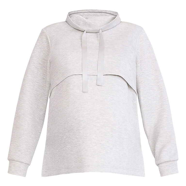 Motherhood -  Long Sleeve Scuba Funnel Nursing Top - Grey Mix - M