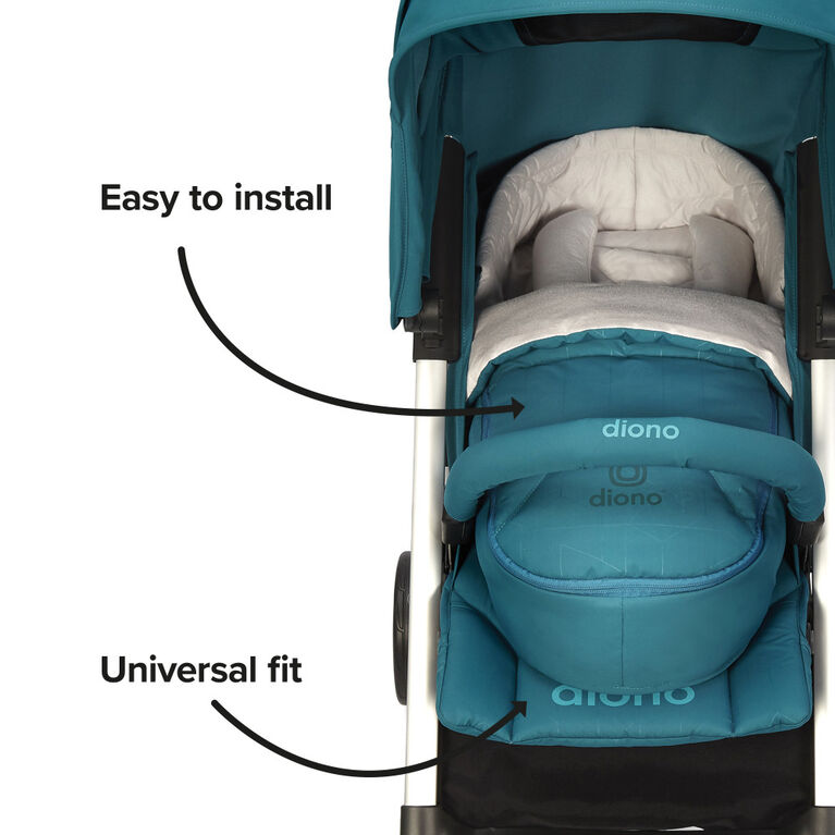 Diono Newborn Pod Stroller Footmuff For Baby, Head Body Support With Temperature Control Inside, Weatherproof, Water Resistant Lining, Universal Fit, Blue Turquoise