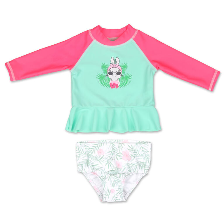 Ensemble 2 pièces dermoprotecteur Koala Baby à manches longues à motif lapin floral vert, 3 - 6 mois