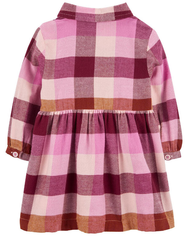 Robe chemise en flanelle de coton à motif écossais rose Carter’s 9M