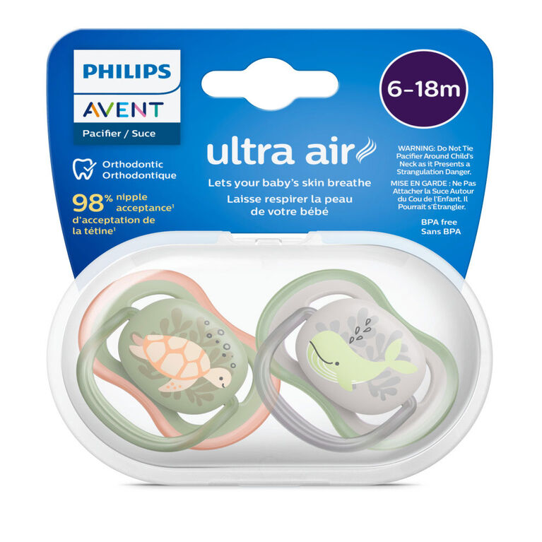 Avent UltraAir Pacifier 6-18m turtle /whale 4pk