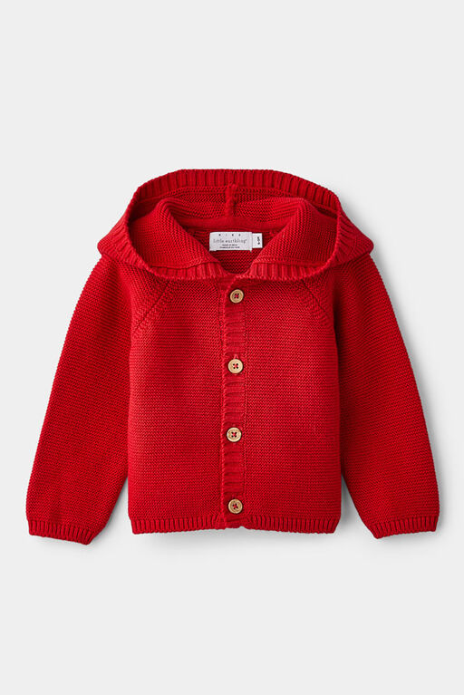Hooded Cardigan Red 12-18M