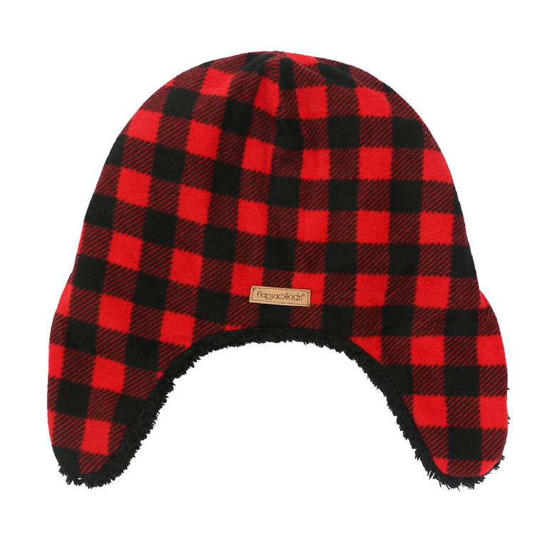 FlapJackKids - Baby, Toddler, Kids, Boys Reversible Sherpa Fleece Hat - Double Layered - Black Bear/Aviator - Small 6-24 months