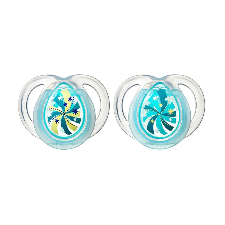 Tommee Tippee Night Time Pacifier, 06 Months, 2Pack Blue/Yellow