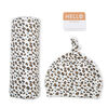 Lulujo Ensemble chapeau et couverture en bambou pour bébé nouveau-né Hello World Léopard