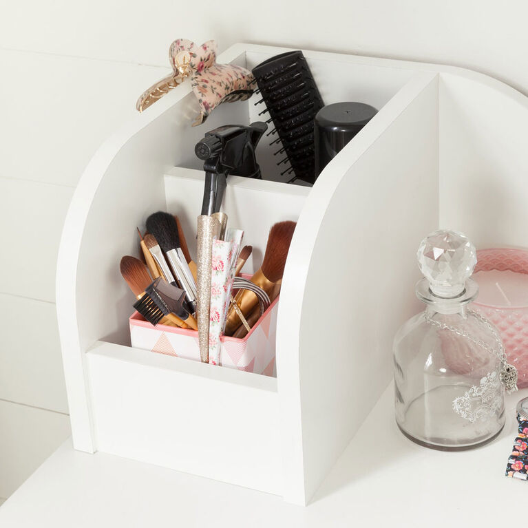 Vito Makeup Desk with Drawer- Pure White and Pink