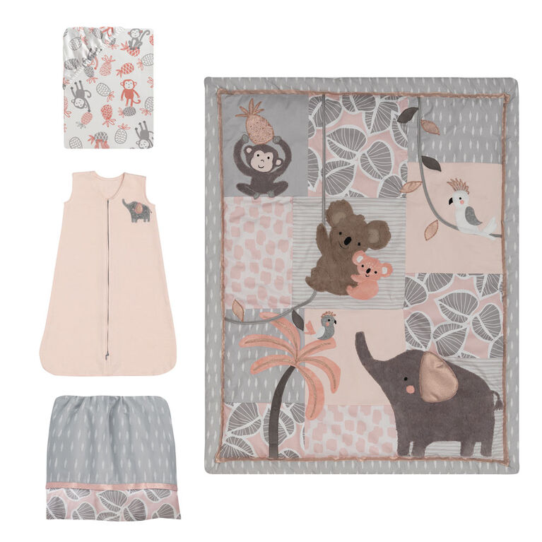 Lambs Ivy Calypso Jungle Animals 4 Piece Crib Bedding Set Pink