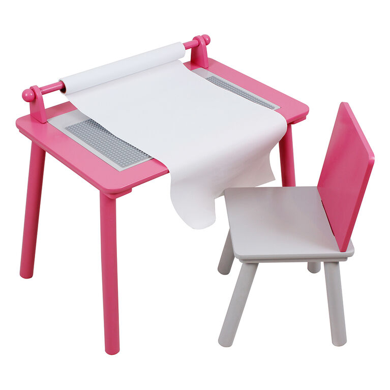 Rose / Blanc Table d'Activité en Bois avec Chaise