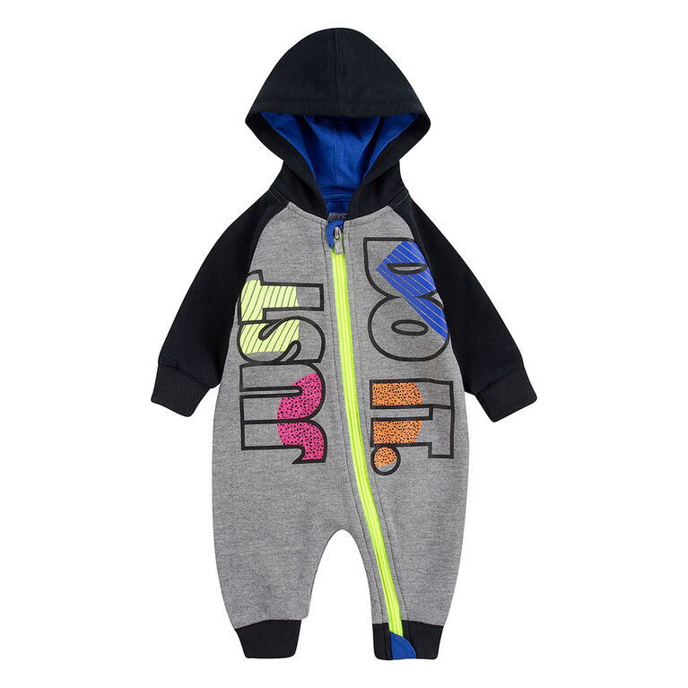 Nike JDI Fly Coverall - Charcoal With Neon , Size 24 Months