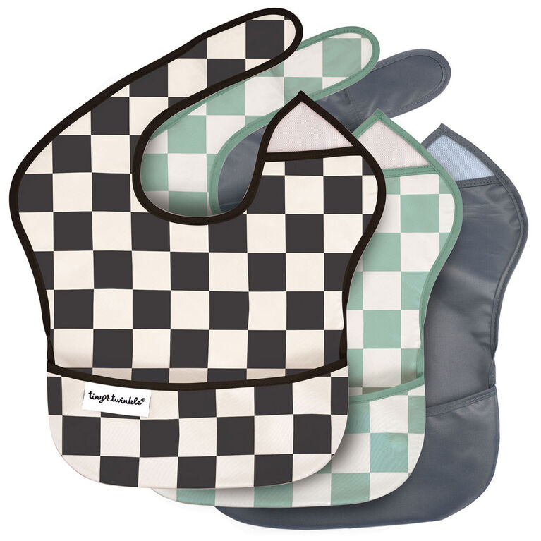 Tiny Twinkle - Mess Proof Easy Bib 3pk - Checkered Black, Blue, Green 6-24M