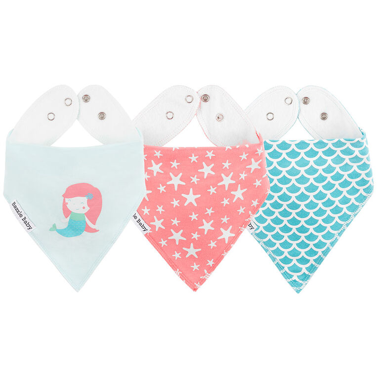 Bavoir Banda Bib, le bavoir bandana original, ensemble de 3 de Bazzle Baby - Mermaid