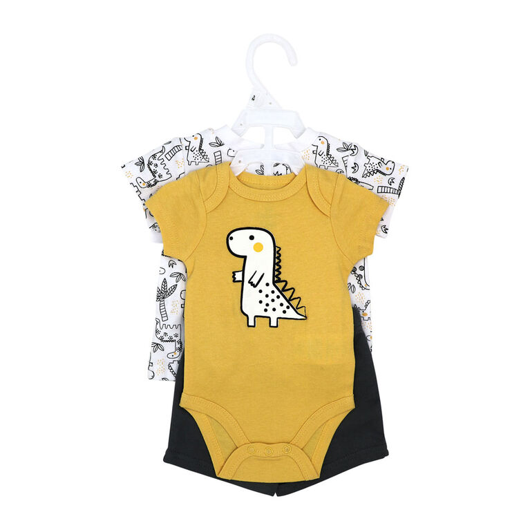 Baby Mode 3 Piece Short Set:Orange Dinosaur 9M