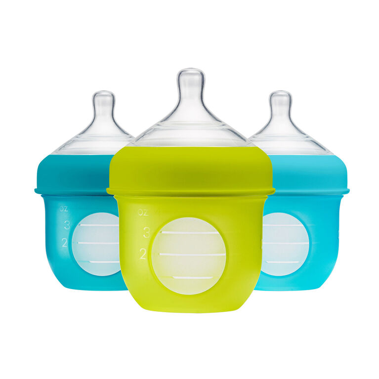 Bouteille de poche en silicone de Boon Nursh 118 ml 3pk bleu et verte.