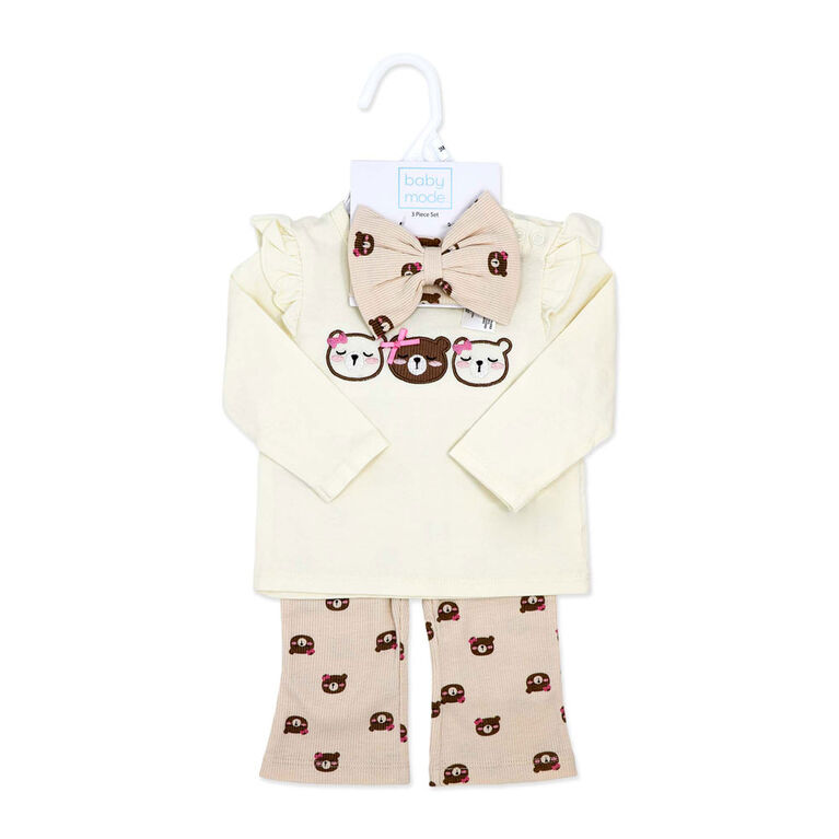 Baby Mode 3 Piece Legging and Headband Set: Team Teddy 12M