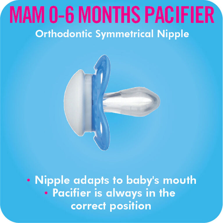 Suce orthodontique Animal et attache-suce MAM, 0 à 6 mois.