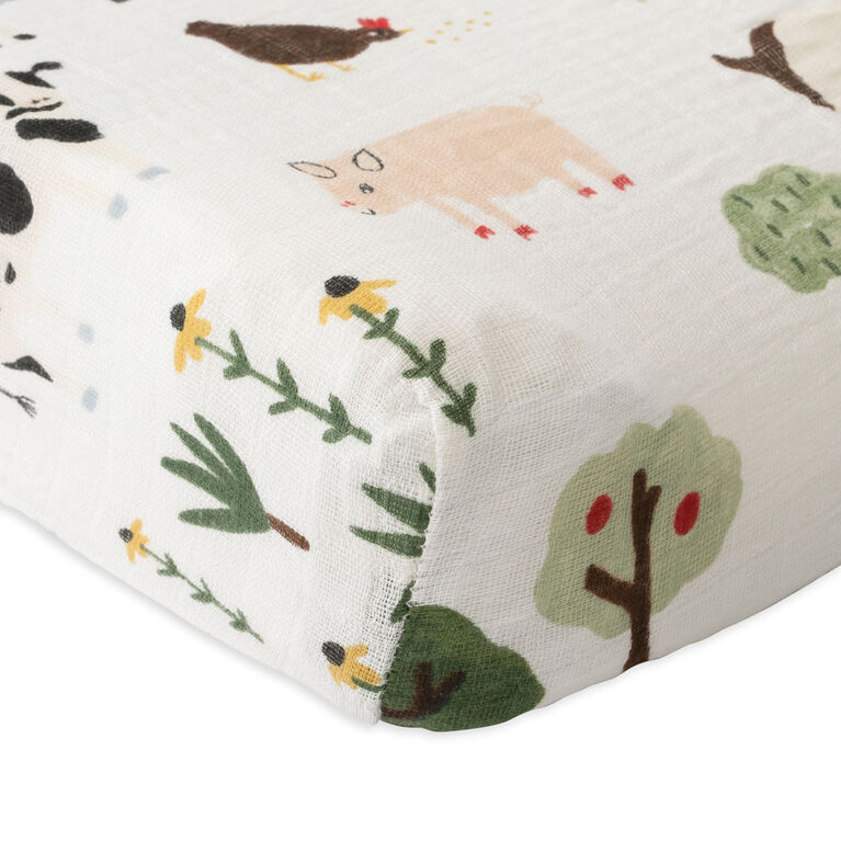 Red Rover - Cotton Muslin Changing Pad Cover - Family Farm - R Exclusive