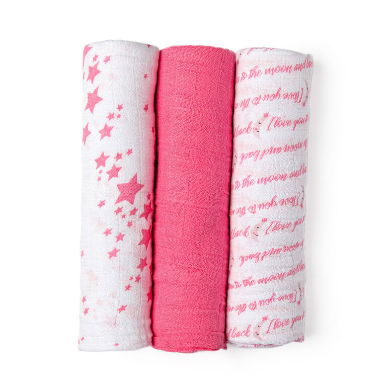 Jesse + Lulu Pink Galaxy Cotton Muslin Swaddle Blanket -Set Of 3