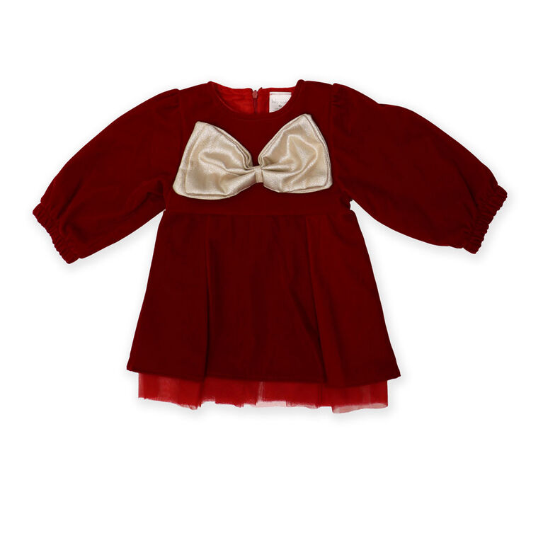 Baby Mode Signature Red Velvet Bow Dress 2Y