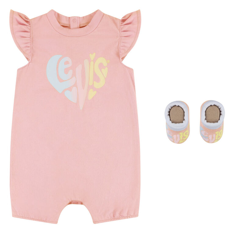 Levi's Heart Romper and Booties Set - Quartz Pink