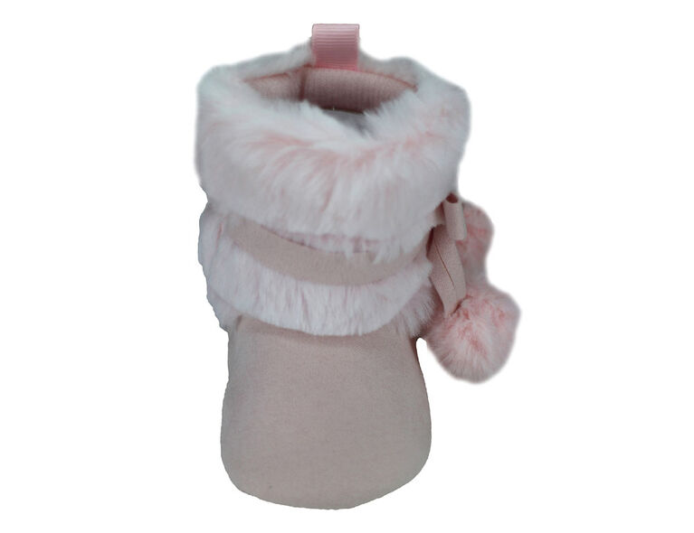 First Steps Blush Pink with Ombre Faux Fur Girls Booties Size 1, 0-3 months