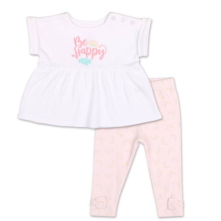 Koala Baby Pastel Rainbow Be Happy Rolled Sleeve Top/Legging 2 Piece Set, 18 Month