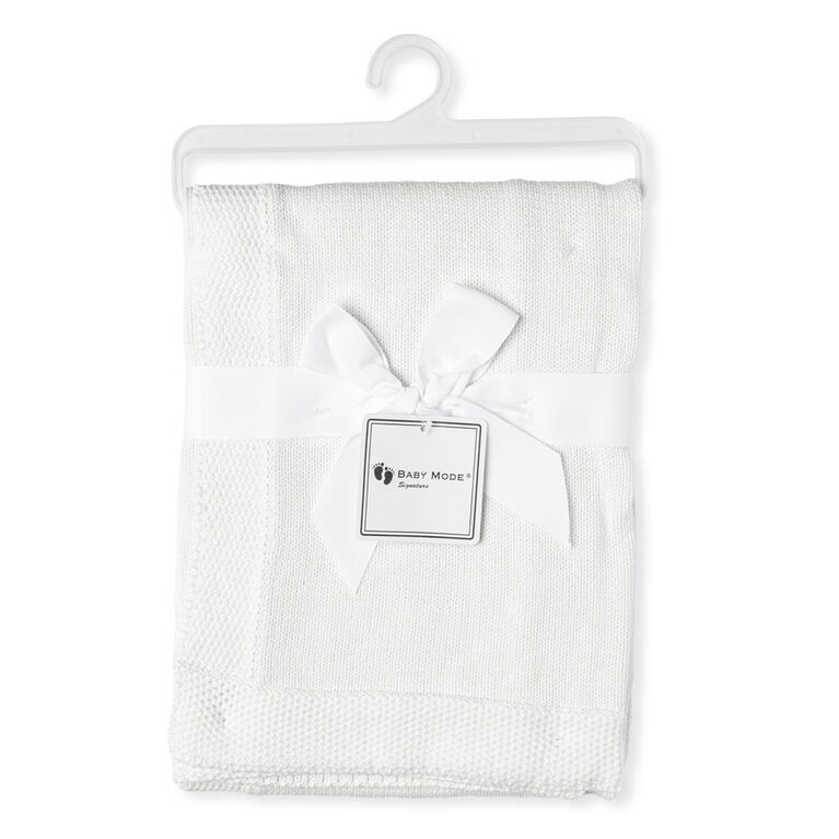 Baby Mode Signature White Knit Blanket with Border
