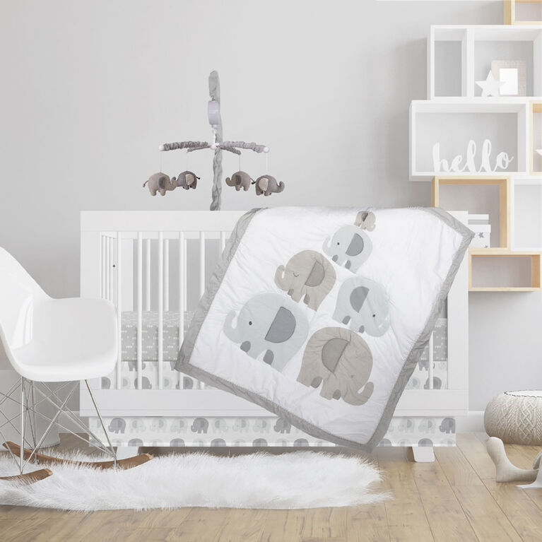 Lolli by Lolli Living Ensemble de Literie pour Lit de Bébé, 4 Pièces - Bailey Elephant