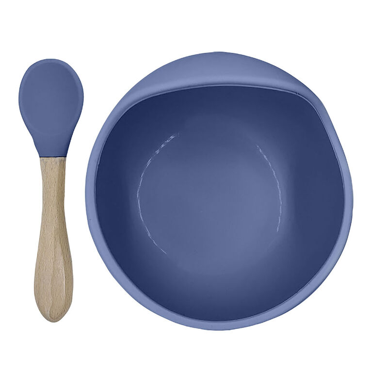 Siliscoop Bowl and Spoon - Mineral Blue